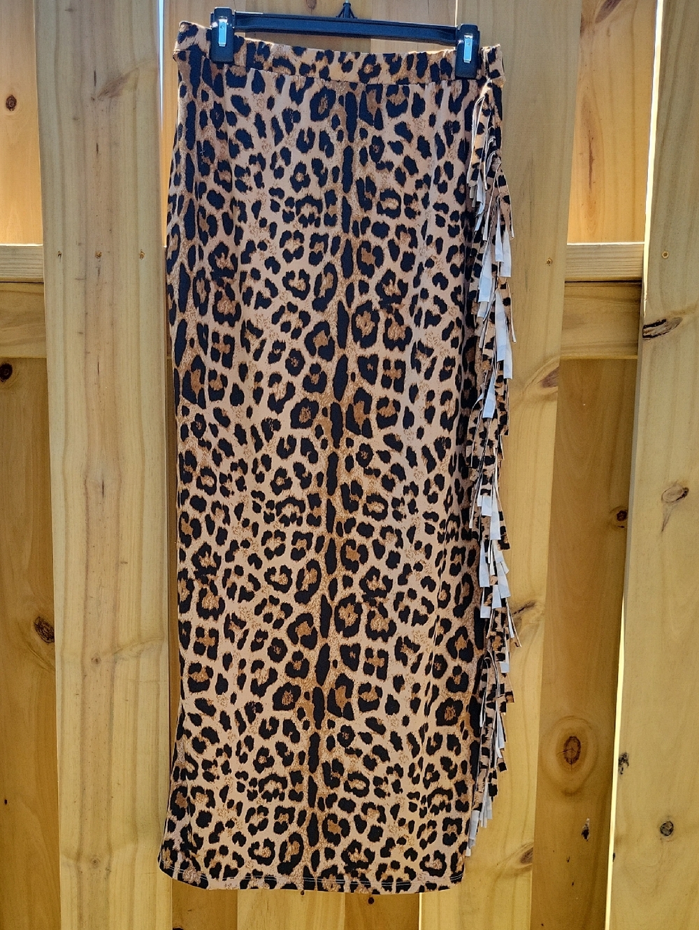 Cato Leopard Print Midi Skirt with Side Tassel - Brown/Black